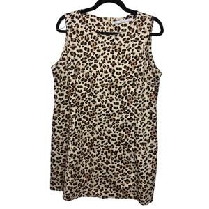 Zara Trafaluc Womens Large Brown Leopard Animal Print Cotton Mini Shift Dress